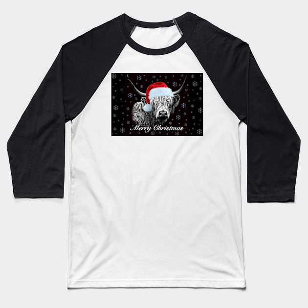 Christmas Highland Cow Baseball T-Shirt by Jane Braat